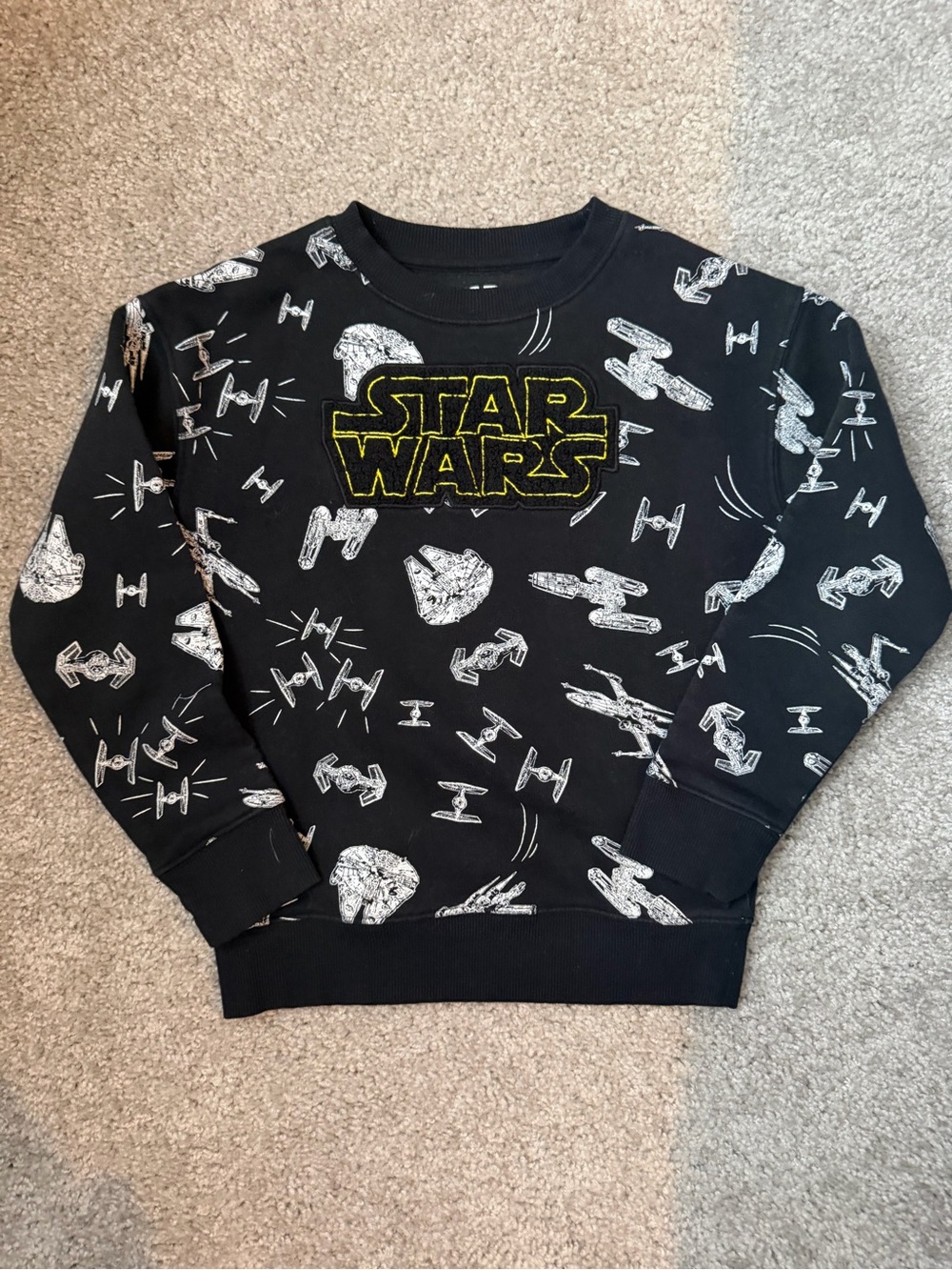 Star Wars Black Sweatshirt with White Ship Print and Yellow Logo